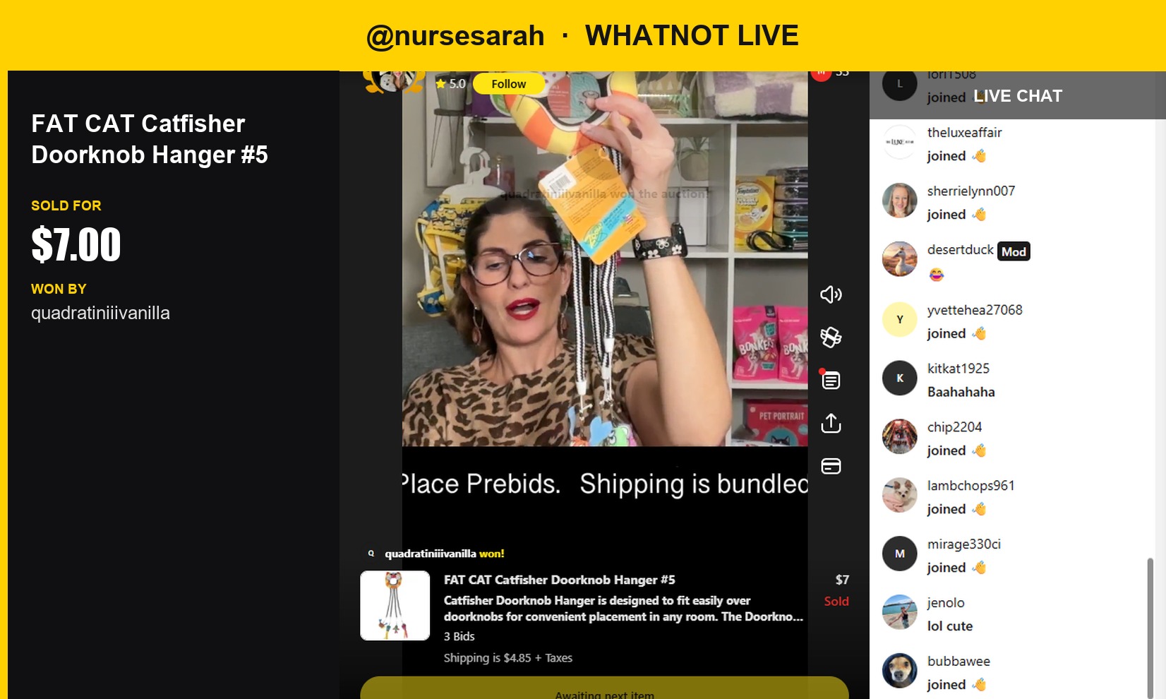 Whimsical Cat-Themed Doorknob Hanger Snags First Purchase in Nusresarah's Live Show