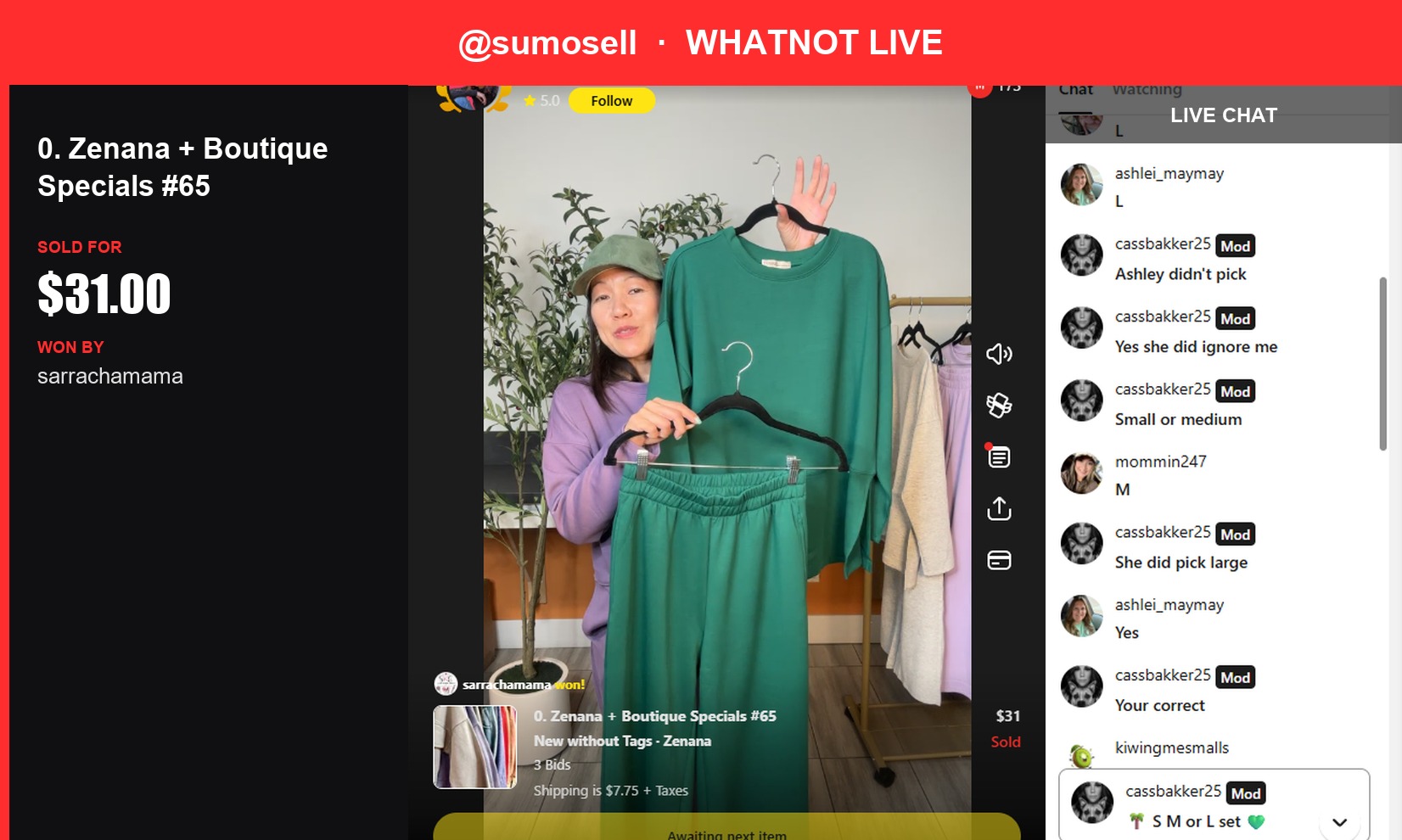 Quick Win: Buyer Sarrachamama Snags Zenana Item at Whatnot Live Show for $31
