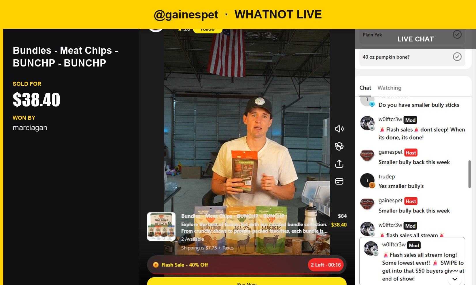 Meat Chip Bundle Sells for $38.40 at Gainespet's Whatnot Show