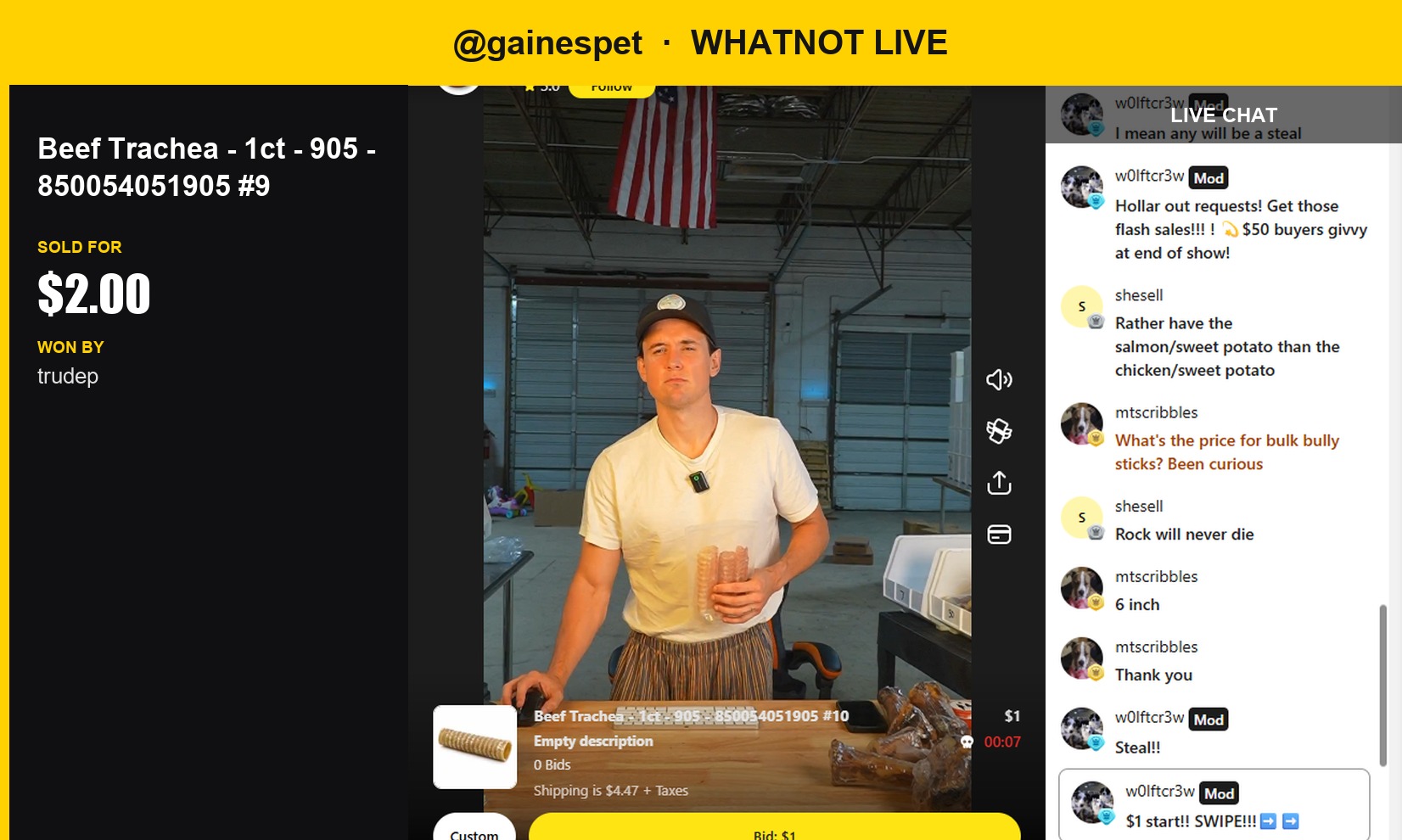 Treat Time: Handful of Trachea Sells for $2 on Whatnot Live Show