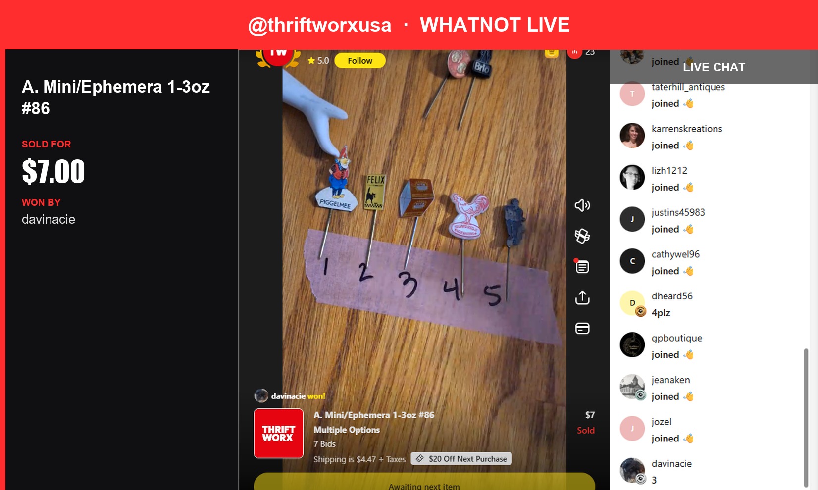 Thriftworxusa's Mini Treasure Sells for $7.00 on Whatnot