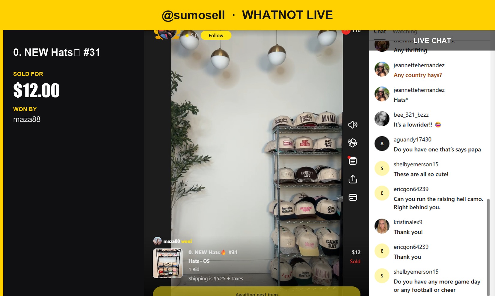 Head-Winning Hat Sells in Whatnot Live Auction