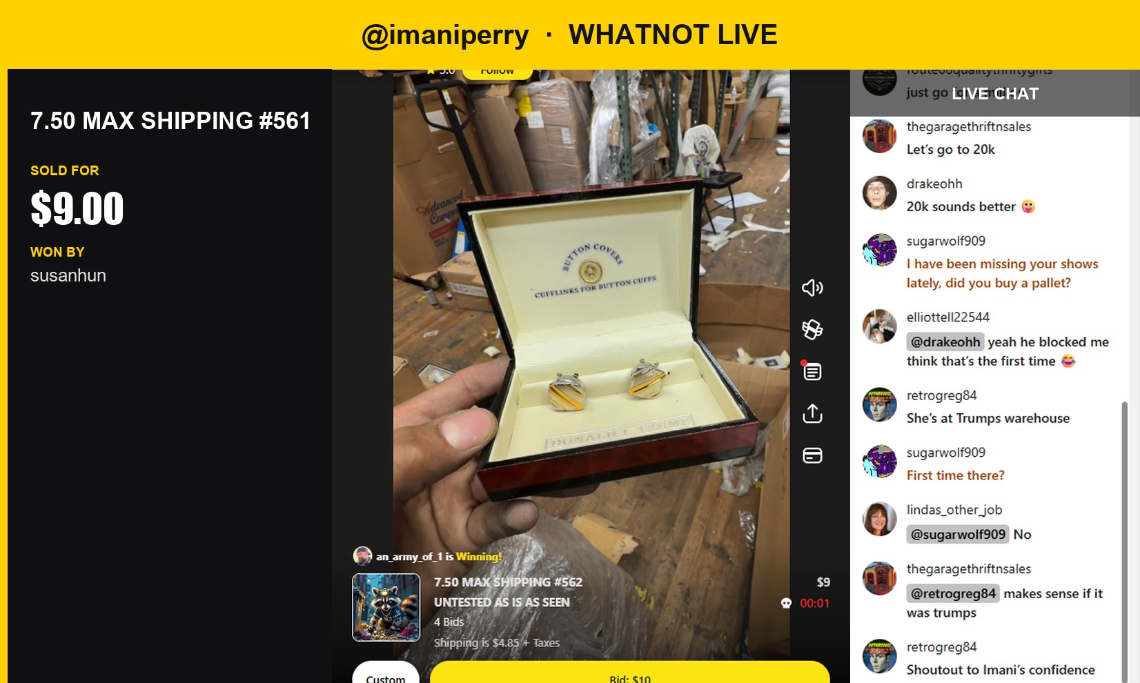 Unique Cufflinks Sold on Whatnot Live Show