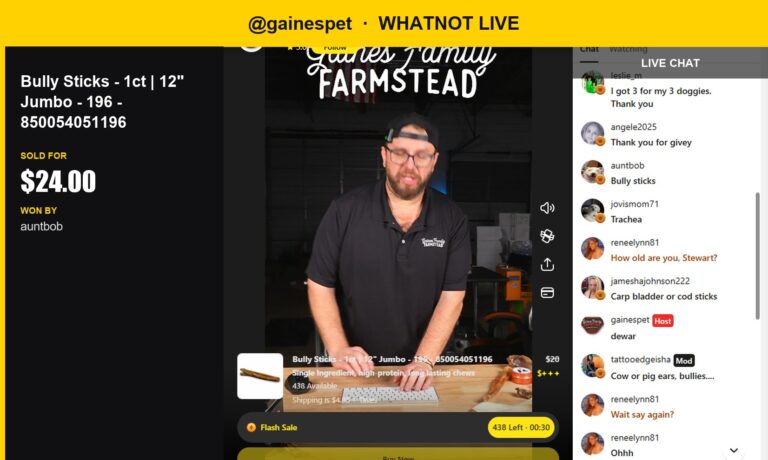 Bully Sticks Giveaway in Whatnot Live Show!
