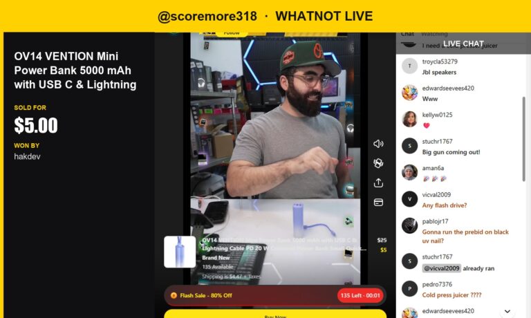 Mini Power Bank Sells for $5 During Scoremore318's Whatnot Live Show