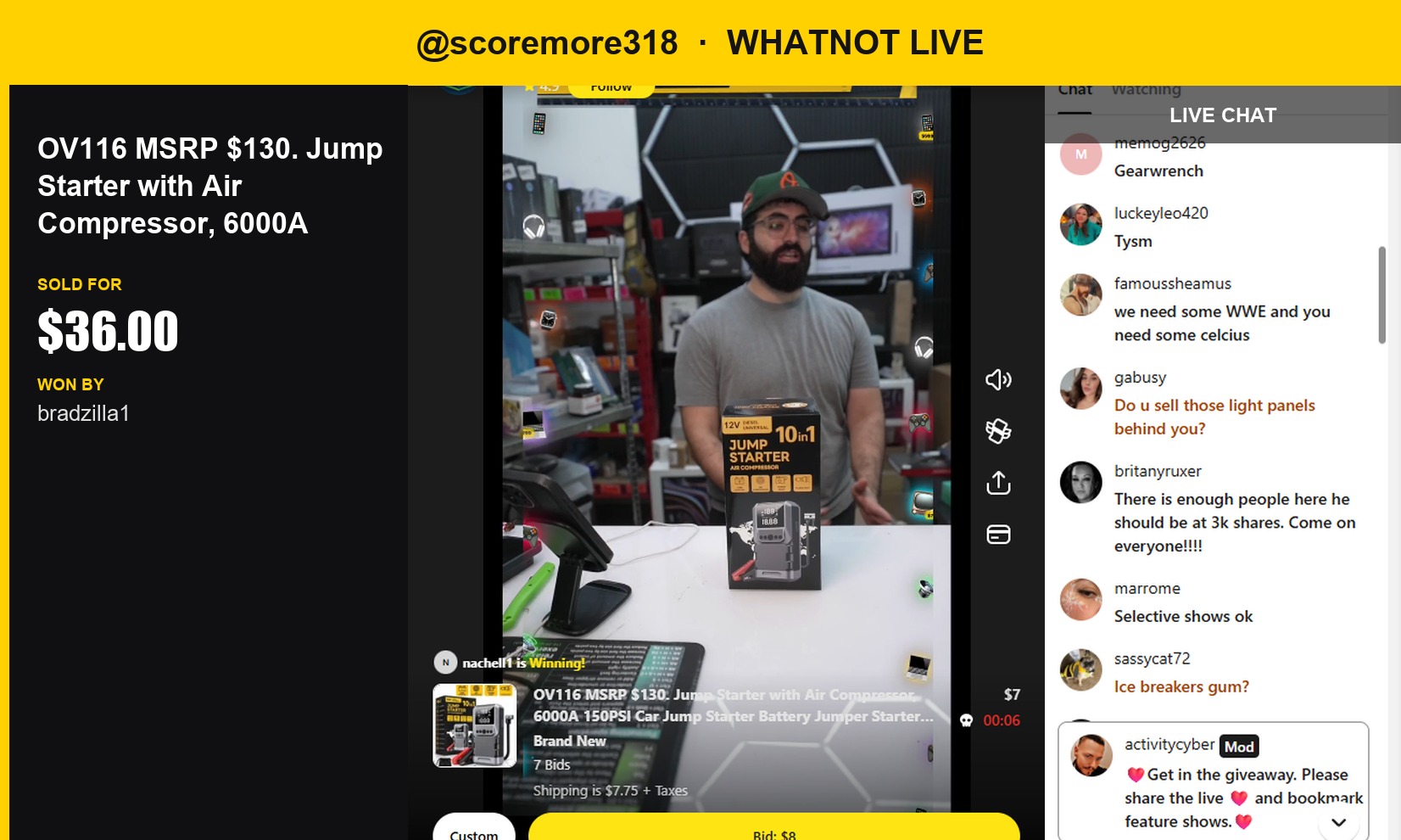 Whatnot Winner: Scoremore318's Jump Starter Sells for $36
