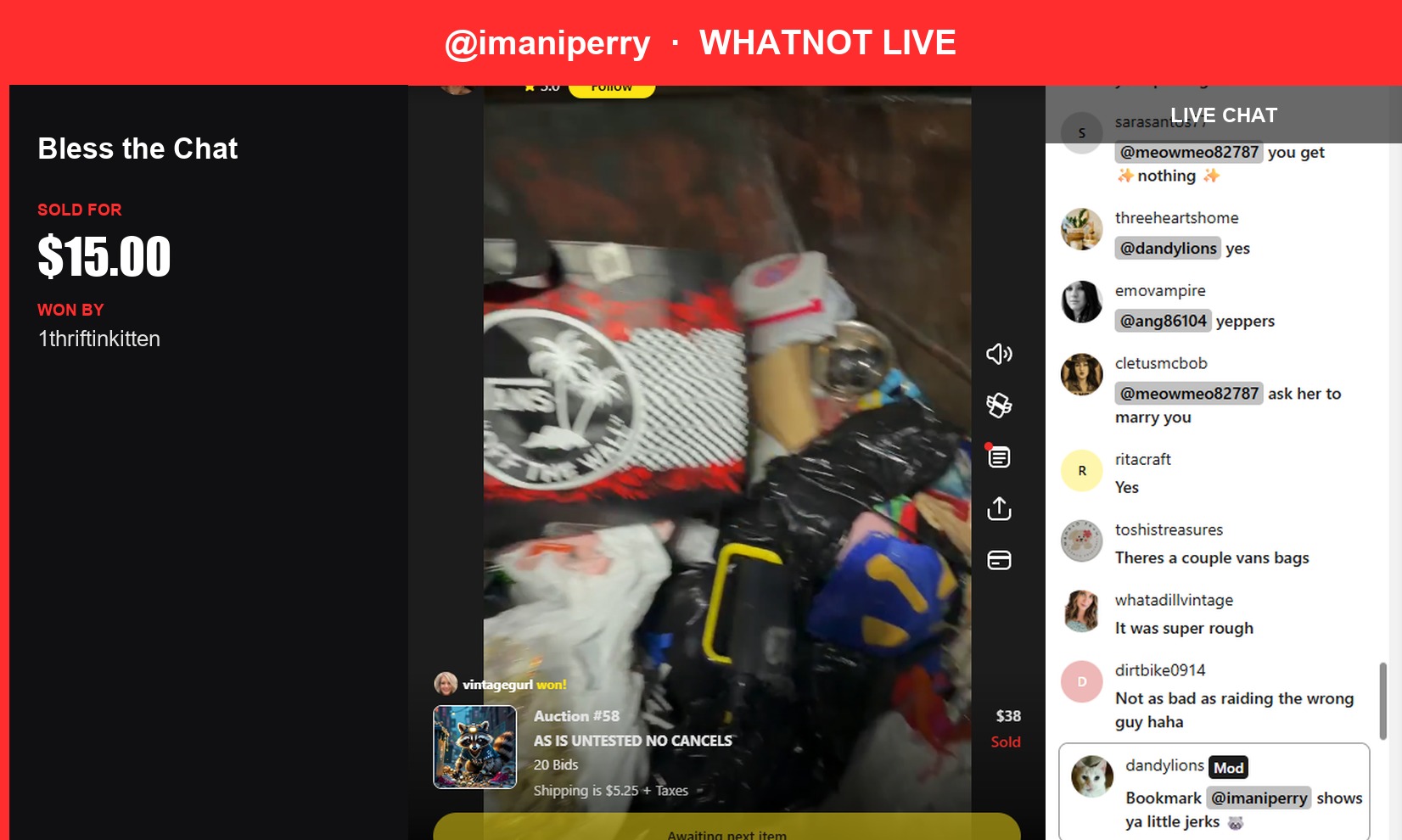 Midnight Treasure: "Bless the Chat" Band Bag Sells for $15