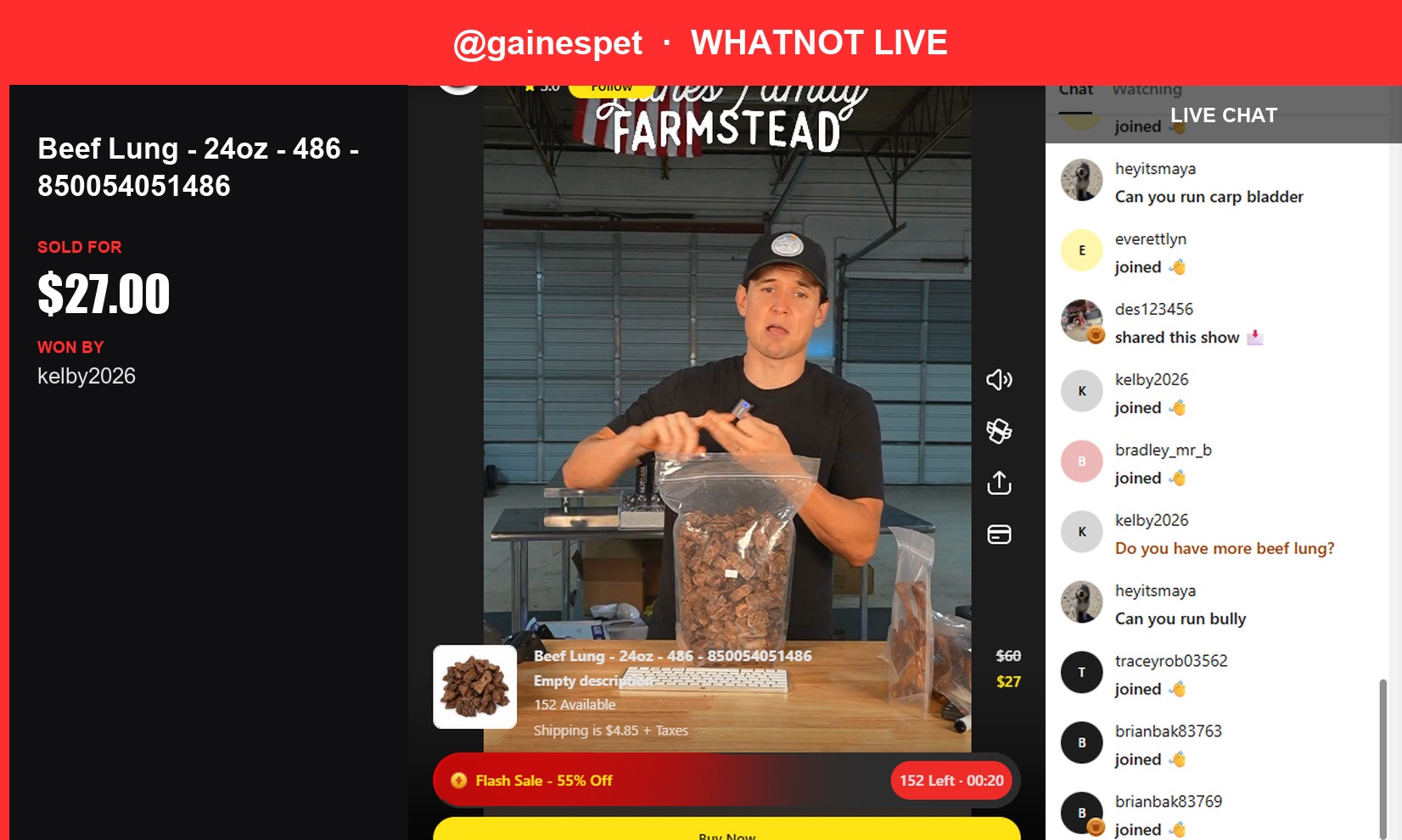 Beef Lung Treat Sold for $27
