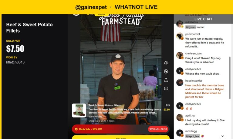 Beef Jerky Sold for $7.50 on Whatnot's Gainespet Live Show