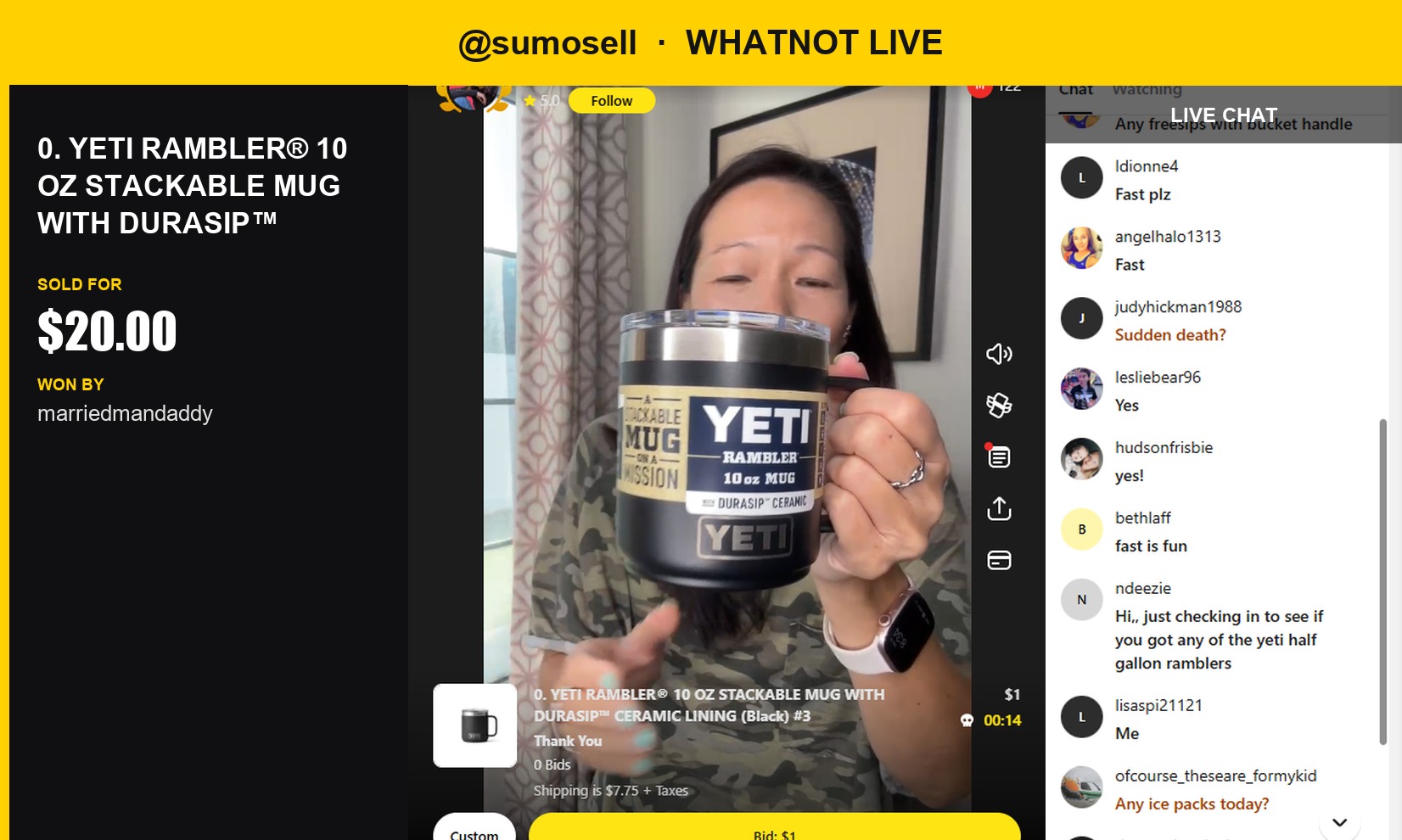 Yeti Rambler Sales for SumoSell's Whatnot Live Show