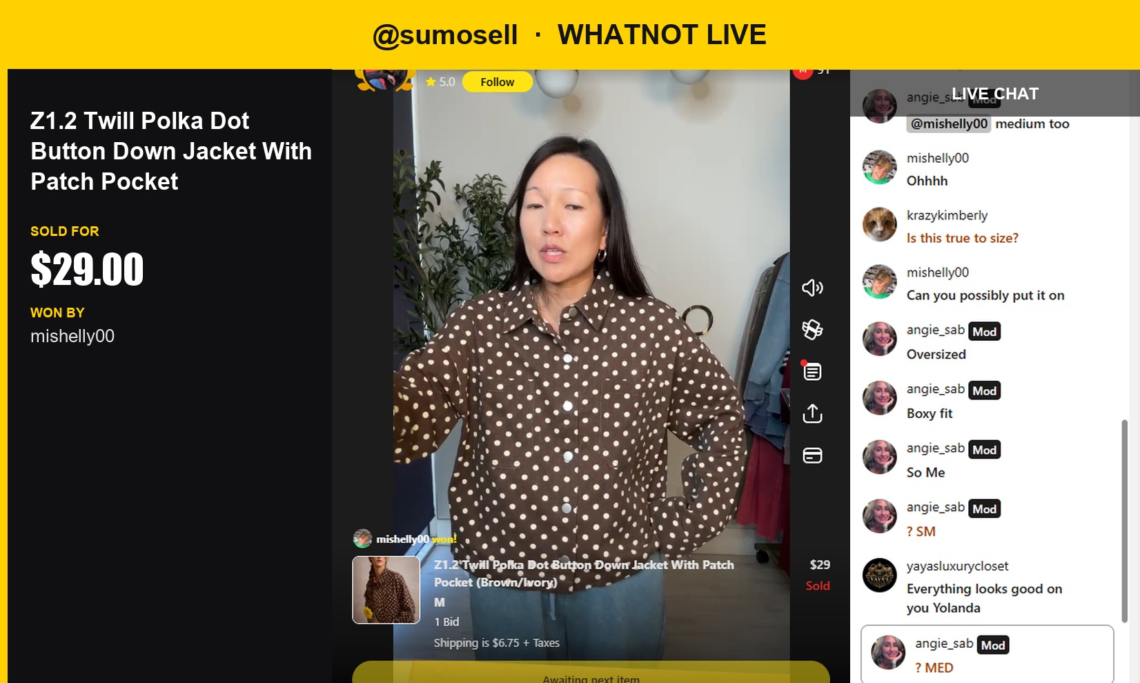 "Perfect Fit" Found: Brown/Ivory Twill Polka Dot Button Down Jacket Sells for $29