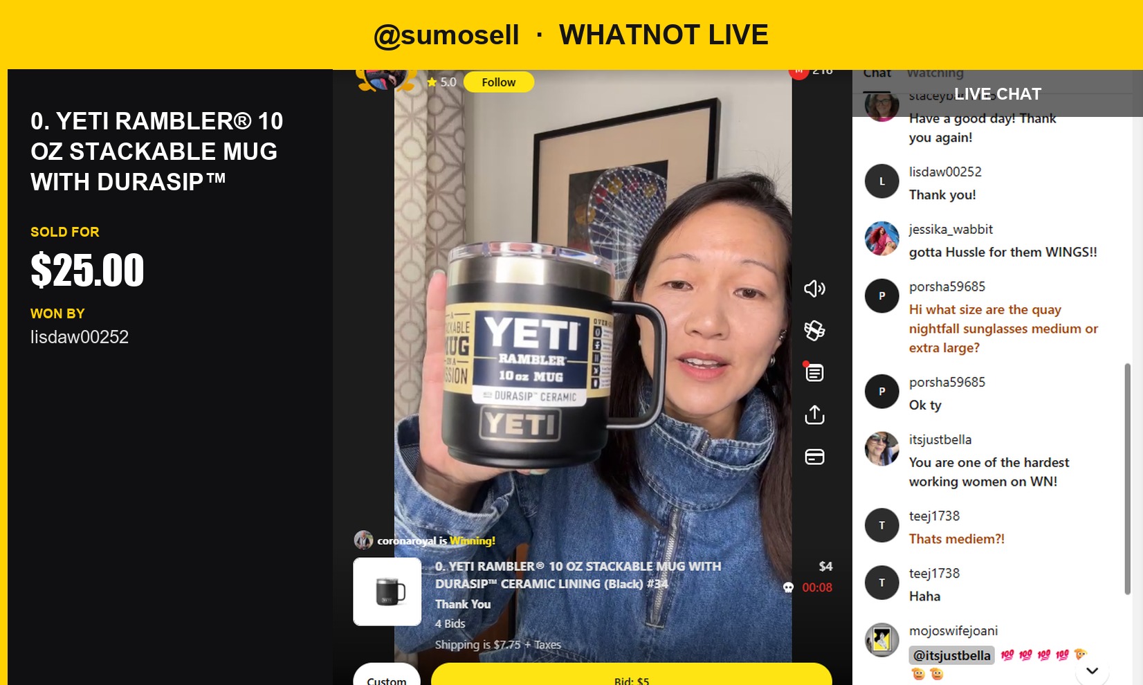 YETI RAMBLER MUG Sells for $25 in Whatnot Live Auction