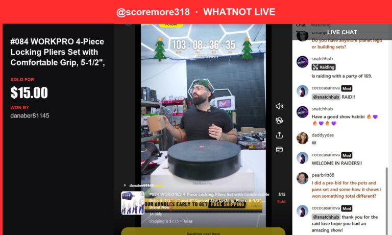 Whatnot Show Highlights: Scoremore318 Snags $15 Sale for Locking Pliers Set