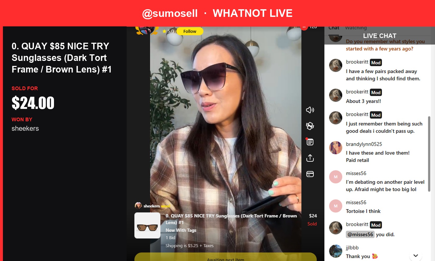 QUAY Sunglasses Sell for a Steal on Whatnot