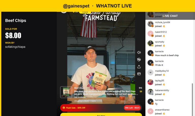 Half-Off Beef Chips Sell for $8 on Whatnot Live Show