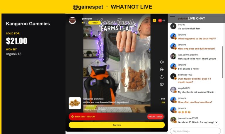 Kangaroo Gummies Sell for $21 on Whatnot Live Show