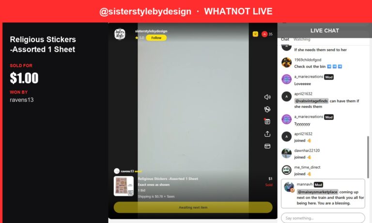 Assorted Religious Stickers Sell for $1 During Sister Style By Design's Live Whatnot Show