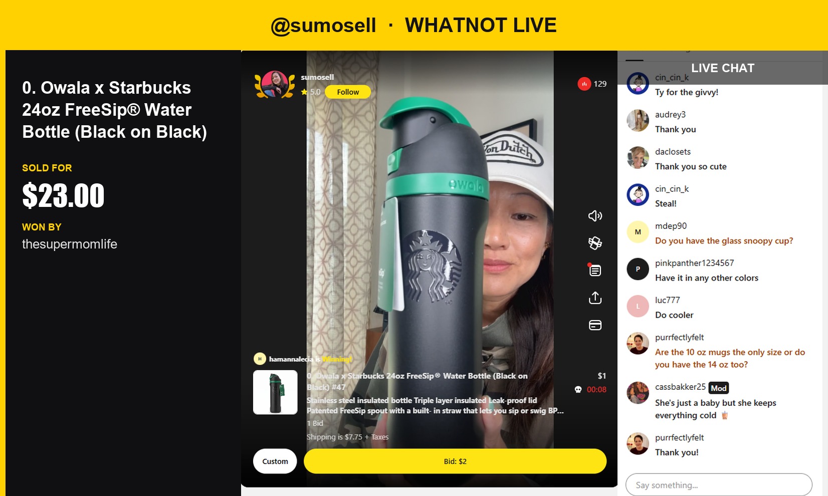 Owala x Starbucks Water Bottle Sells to supertmomlife for $23 on Whatnot
