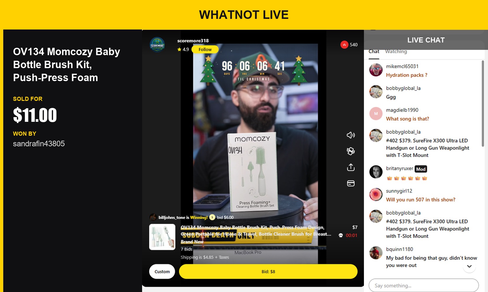 Whatnot Winner: OV134 Momcozy Baby Bottle Brush Kit Sold for $11
