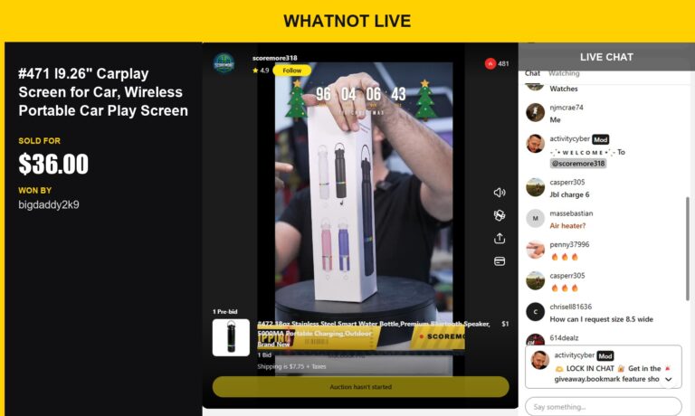 Whatnot Live Show Score: Bigdaddy2k9 Wins CarPlay Screen at $36