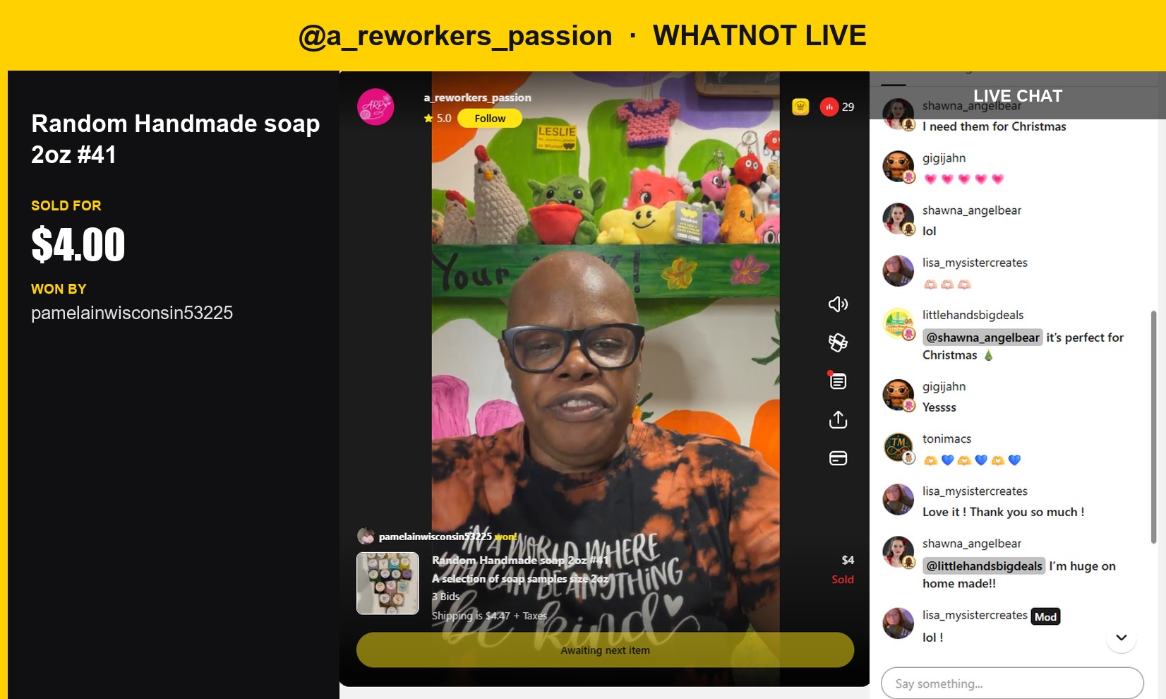 Live Show Score: Handmade Soap Sells for $4 on Whatnot