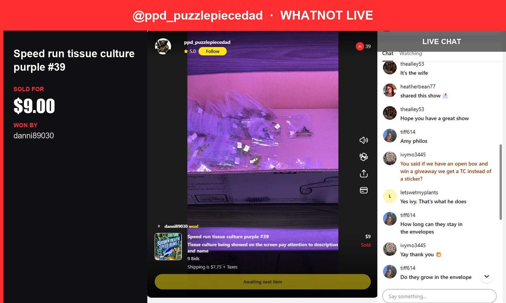 TC Frenzy: Speed Run Tissue Culture Purple #39 Sells for $9