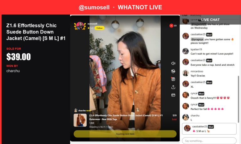 Suede Button Down Jacket Sells for $39 in Whatnot Live Show