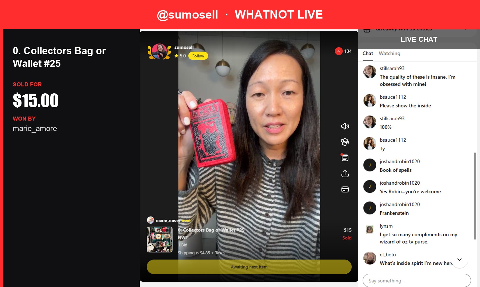 Whatnot Live: Collector's Bag or Wallet Sells for $15