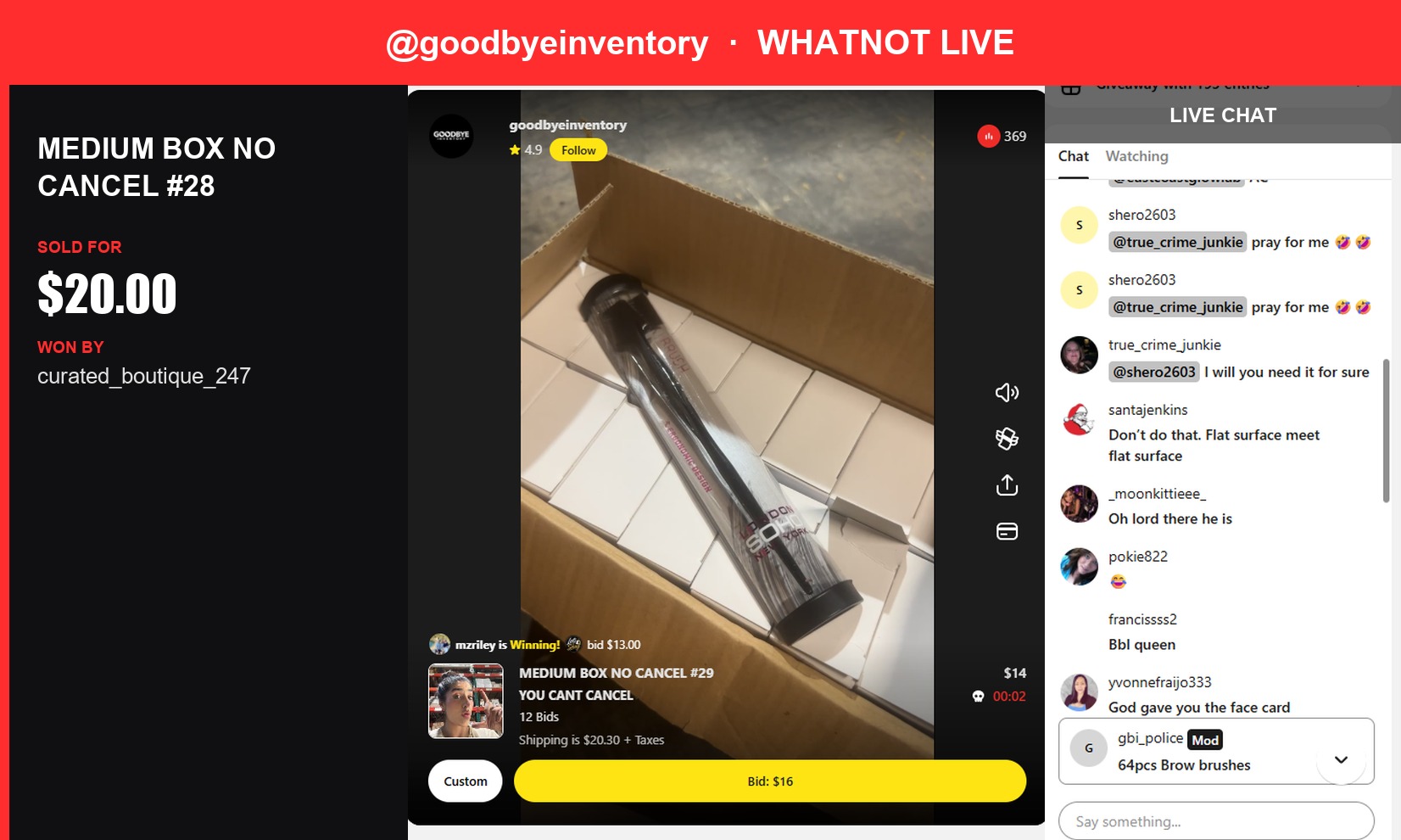 Whatnot Live Auction Recap: curated_boutique_247 Scores the MEDIUM BOX NO CANCEL #28 for $20