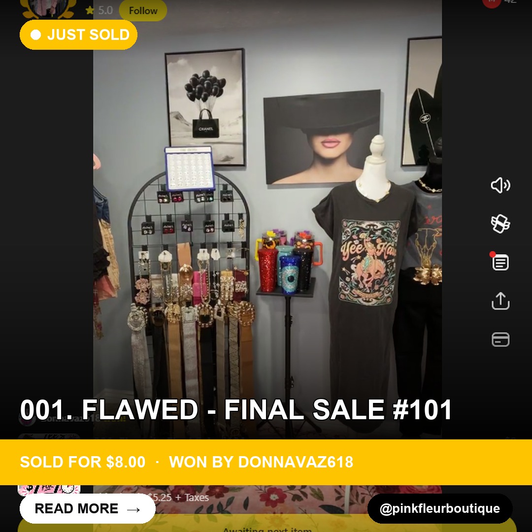 Pinkfleurboutique's Final Sale: Flawed Item Sells for $8