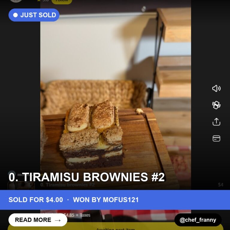 Tiramisu Brownies Sell for $4 in Chef Franny's Whatnot Live Show