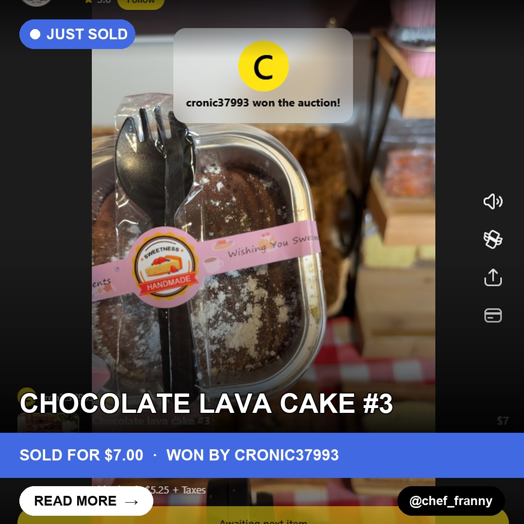 Sweet Success: Chocolate Lava Cake Sells for $7 on Whatnot Live
